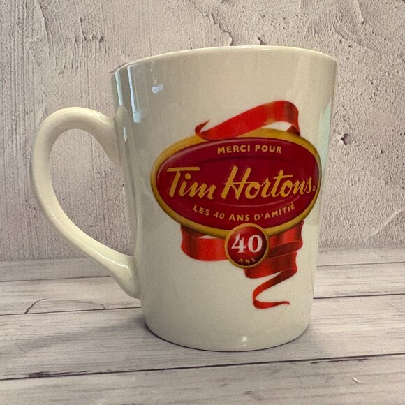 Tim Hortons "40 Years of Friendship" Red Gold White 2004 Coffee Mug (SKU: 198MI) - Picture 2 of 7